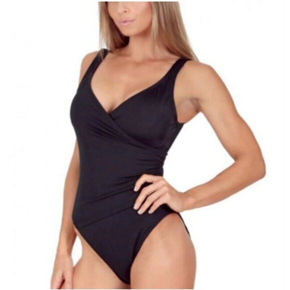 NWT INSTANTFIGURE Sz 16 WRAP ONE-PIECE SWIMSUIT 13443P Black 96818 - Picture 1 of 2